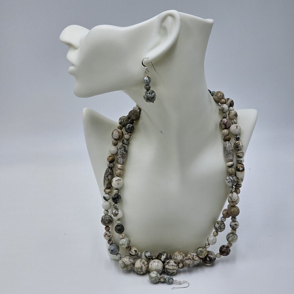 Jay King DTR Natural Jasper Stone 42" Necklace & Earrings Set 925